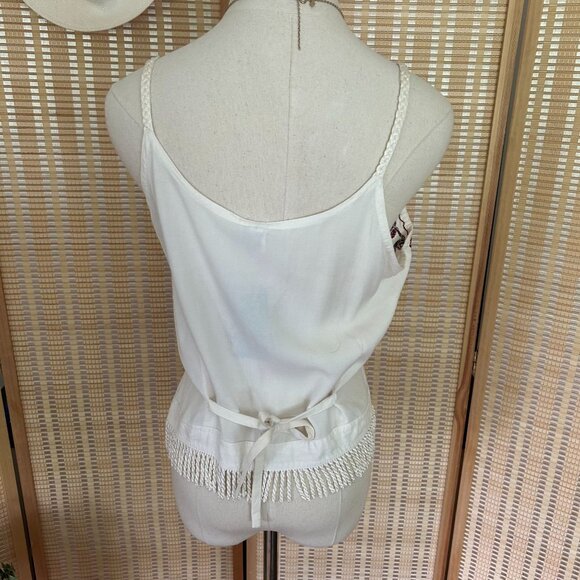 Shoreline White Embroidered Cotton Tank Top & Skirt Set With Fringe Details - Picture 9 of 13